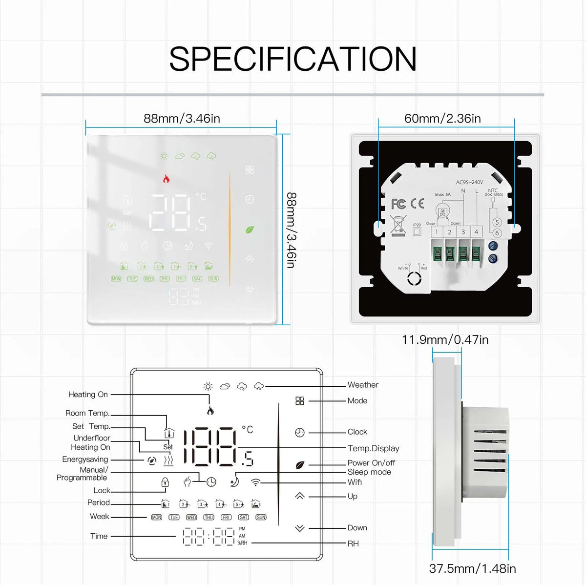 MOES Thermostat WiFi Wireless Room Temperature Controller of Water/Electric Floor Heating Gas Boiler Humidity Tuya Alexa Google