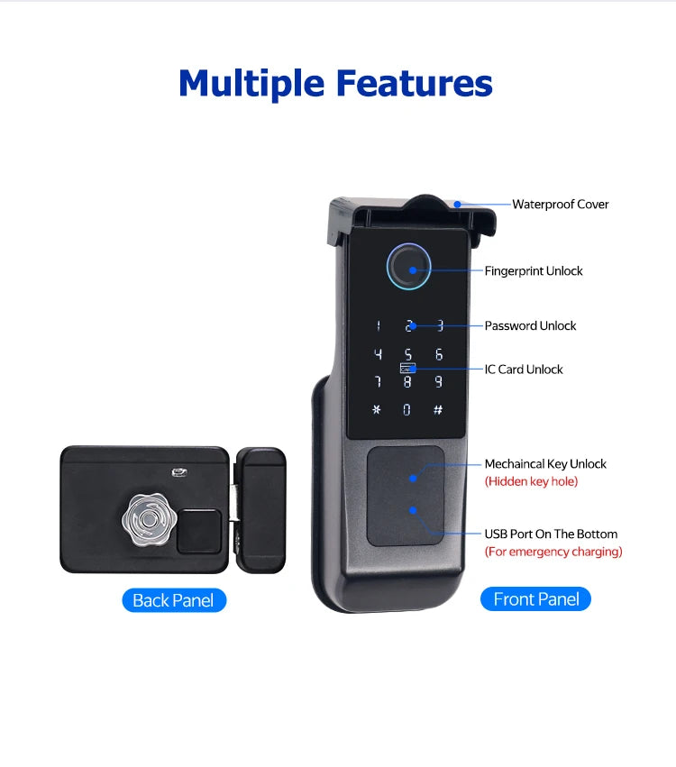 TTLock WIFI Version Built In Gateway Fingerprint Waterproof Outdoor Gate Passcode Rfid Card Keyless Smart Door Lock