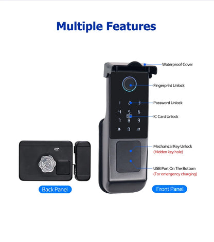 TTLock WIFI Version Built In Gateway Fingerprint Waterproof Outdoor Gate Passcode Rfid Card Keyless Smart Door Lock