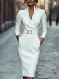 Fashion Party Bodycon Midi Dress Women 2025 Autumn Long Sleeve V-neck Slim Sashes Lace Up Dresses Elegant Robes