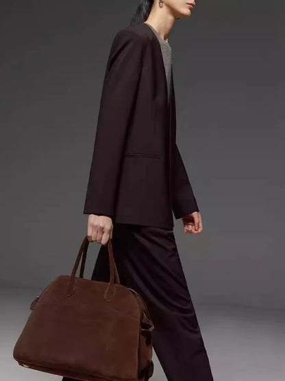 [LANMREM] Elegant 2 Piece Set Women's V Neck Cardigan Blazers High Waist Straight Slim Pants Fashion 2025 Spring New 26C1662