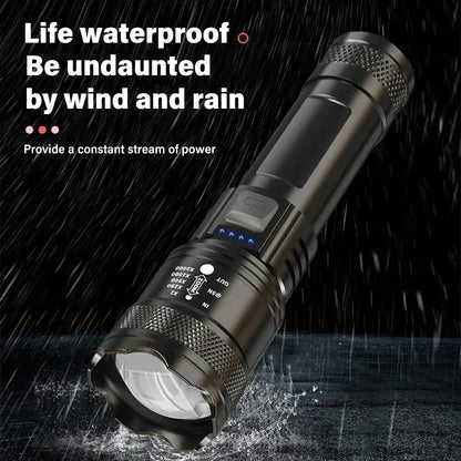 High Strong Power Led Flashlights 2000LM Tactical USB Charging Camping Emergency Fishing Zoom Lantern Torch with Display Light