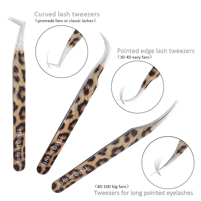 Leopard Eyelash Tweezers Stainless Steel High Quality Lash Tweezer For Lashes Extension Anti-Static 3D Accurate Clip Makeup Tool