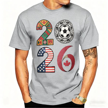 2026 USA Canada Mexico Soccer T-Shirt Cotton Shirt Tribal & Flag Graphic Tee, Ideal Gift for North American Football Enthusiasts