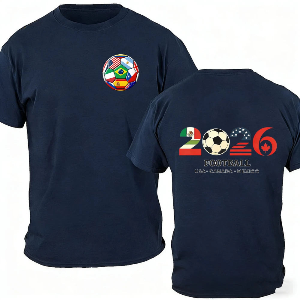 Men's 100% Cotton 2026 Soccer Football T-Shirt USA Canada Mexico Casual Sports Fan Print Short Sleeve Top Oversized T Shirt