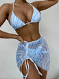 2025 New Sexy Striped Printed Three Pieces Bikini Sets Swimsuit For Women Swimwear Female Halter Strappy Bathing Suits Beachwear