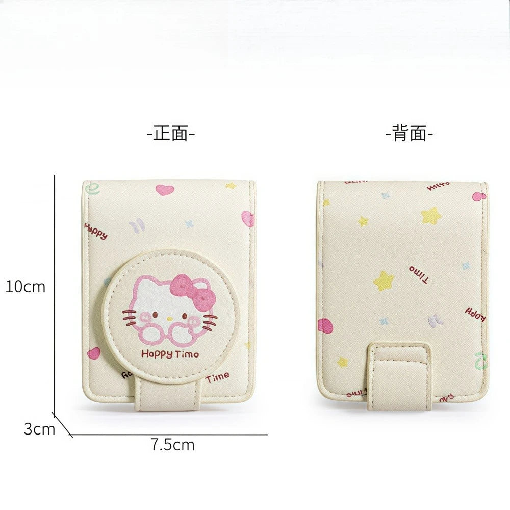 Hello Kitty Fashion Portable Makeup Mirror with Cosmetic Bag Lightweight Travel Touch-up Kit Protective Case Storage Best Gift