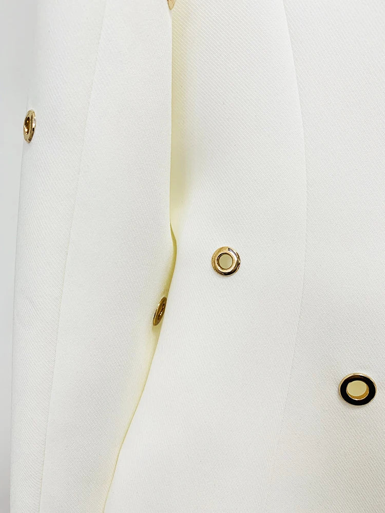 HIGH STREET Newest Designer Fashion Runway Suit Set Women's Slim Fit Single Button Rivet Eyelet Lapel Blazer Pants Set 2pcs