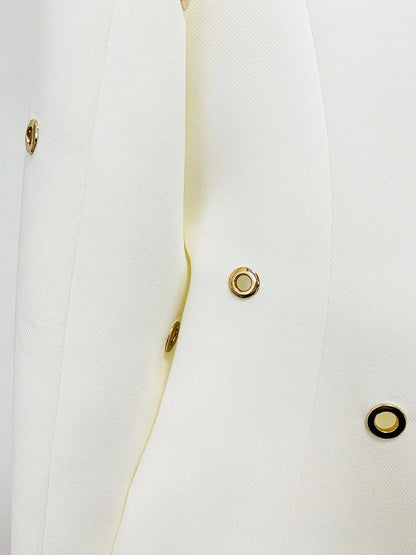 HIGH STREET Newest Designer Fashion Runway Suit Set Women's Slim Fit Single Button Rivet Eyelet Lapel Blazer Pants Set 2pcs