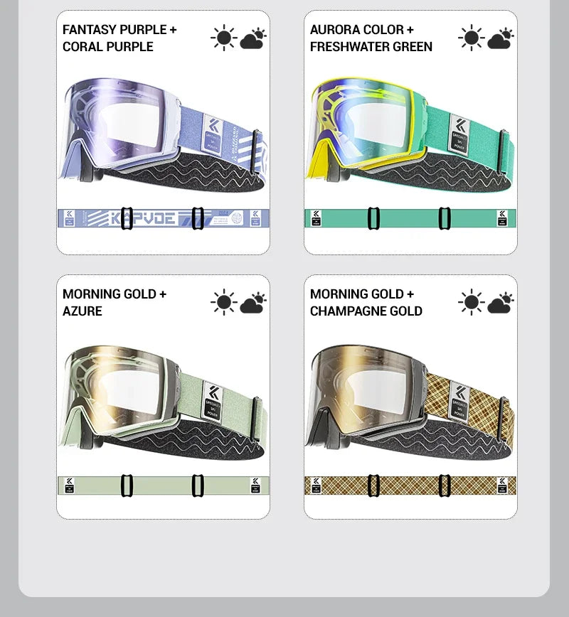 KAPVOE New Outdoor Photochromic Ski Goggles Winter Snow Sports for Unisex Snow Glasses UV400 Anti-fog Magnetic Snowboard Glasses