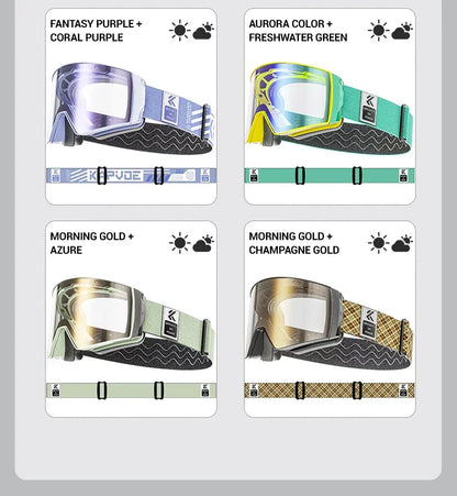 KAPVOE New Outdoor Photochromic Ski Goggles Winter Snow Sports for Unisex Snow Glasses UV400 Anti-fog Magnetic Snowboard Glasses