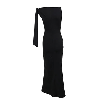 Women's Hot Sweetheart Long Dress New Fashion Asymmetric Temperament Slim Package Hip Simple Tie Dresses