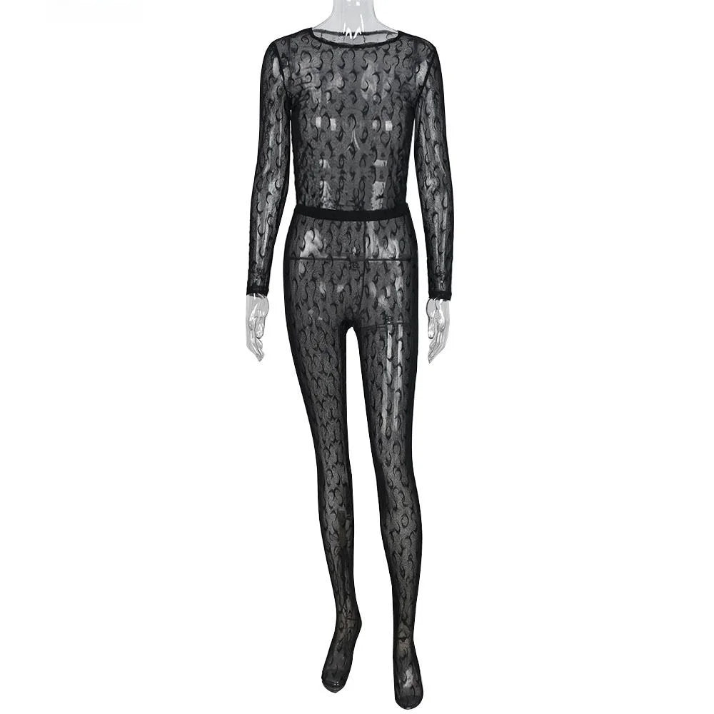 Sexy Streetwear Me See-tough Long Sve Set Pure Color round Ne Fitted Sle for Young Women 8-35 Summer Collection