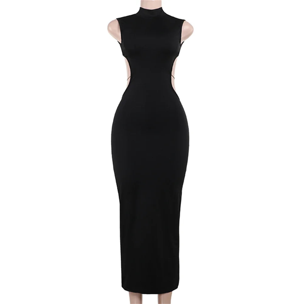 Nibber Cross Bandage Dress Women Y2K Butterfly Metal Hollow Backless Sleeveless Fitness Midnight Club Summer Vacation Bodyco