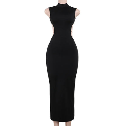 Nibber Cross Bandage Dress Women Y2K Butterfly Metal Hollow Backless Sleeveless Fitness Midnight Club Summer Vacation Bodyco