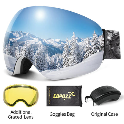 Frameless Anti-Fog Ski Goggles Night Lens Box Set 100% UV400 Protection Ski Snowboard Anti-Slip Strap Snow Goggles for Men Women