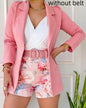 2025 Spring Summer Women's Two Piece Casual Sets Elegant Blazer Suit and Floral Print Shorts Ladies Matching Set Blazer Shorts