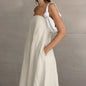 Minimalist Cotton Linen Design Strapless Dress Summer Women's Personal Street Elastic Backless Pocket Vacation Beach Dress