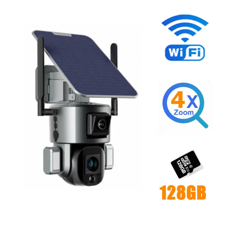 4K 8MP Dual Lens Solar Camera 10X/4X Zoom 4G SIM/WIFI Security Outdoor Camera Humanoid Tracking Color Night Vision Camera Solar
