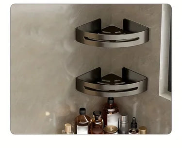1pc Non-Drill Aluminum Bathroom Storage Rack - Wall-Mounted Corner Shelf for Shampoo, Makeup, and Accessories