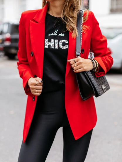 Women's spring style European and American long sleeved double row button suit women's jacket cardigan