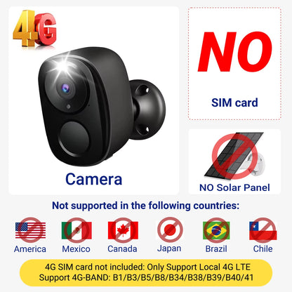 5MP 4G Solar Security Camera 2.4G WiFi Wireless Outdoor Color Night Vision Battery Powered Support PIR Waterproof Two-Way Audio