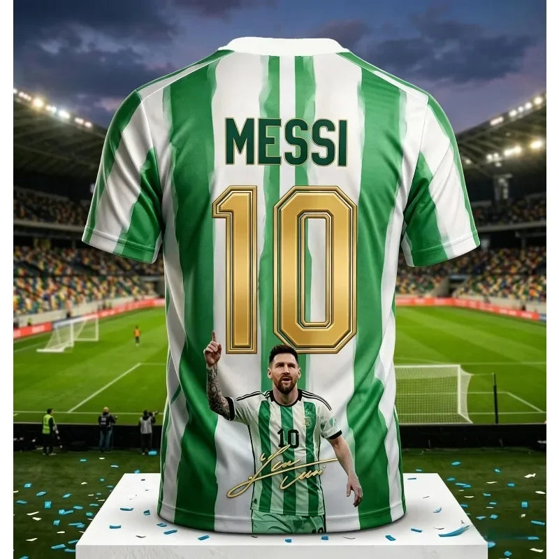 2026 Argentina No.10 Soccer Jersey | Blue White Striped 3D Print Unisex Couple Tee for World Cup Fans