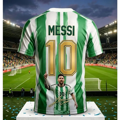 2026 Argentina No.10 Soccer Jersey | Blue White Striped 3D Print Unisex Couple Tee for World Cup Fans