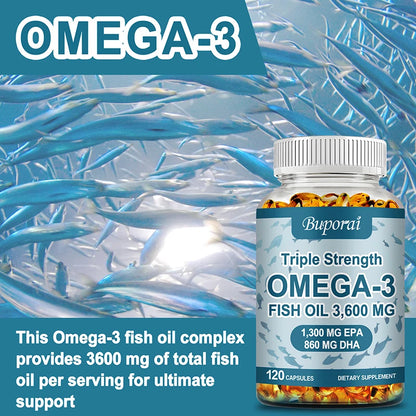 Omega-3 Fish Oil - Rich in DHA & EPA - Support Brain & Nervous System Health, Cardiovascular & Skin Health