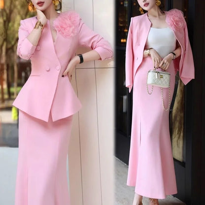 High Quality 2025 Fashion Party Women's Two Pieces Set French Luxury Jacquard Patchwork Tops+High Waist Midi Skirt Women's Suit