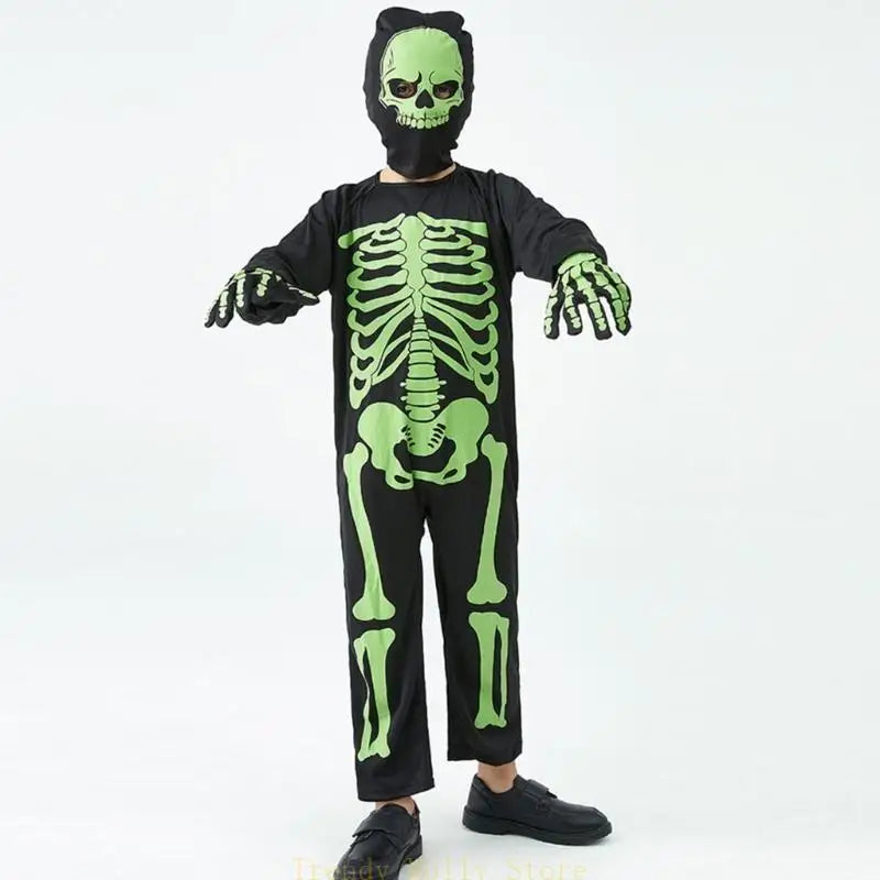 N5KB Halloween Costumes for Kids Scary Skeleton Costumes for Kids Fancy Dress up Cosplay Party Bodysuit Role Play Jumpsuit