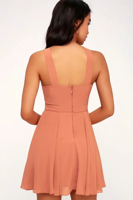 Women Sleeveless Backless Sexy Club Mini Dress 2024 Summer Party Strappy Back Zipper Solid Shift Halter Short Dresses