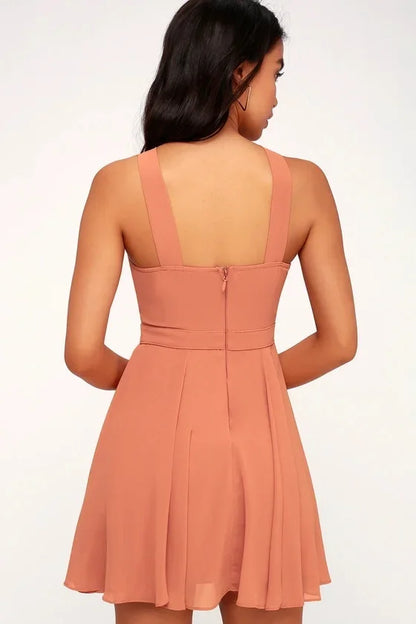 Women Sleeveless Backless Sexy Club Mini Dress 2024 Summer Party Strappy Back Zipper Solid Shift Halter Short Dresses