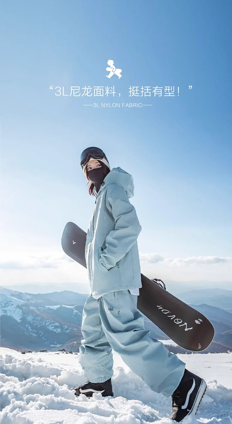 John snow 2024 New Male female couple Single and double board Ski suit set Loose type waterproof keep warm Ski pants ski jackets