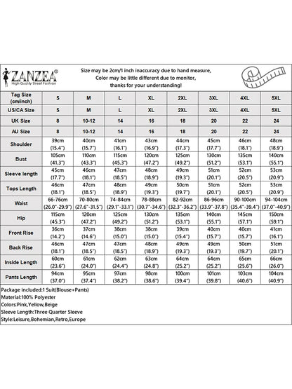 2025 ZANZEA Summer Pant Sets Fashion 2PCS Women Matching Sets O Neck 3/4 Sleeve Blouse Wide Leg Trousers Suit Casual Outfits