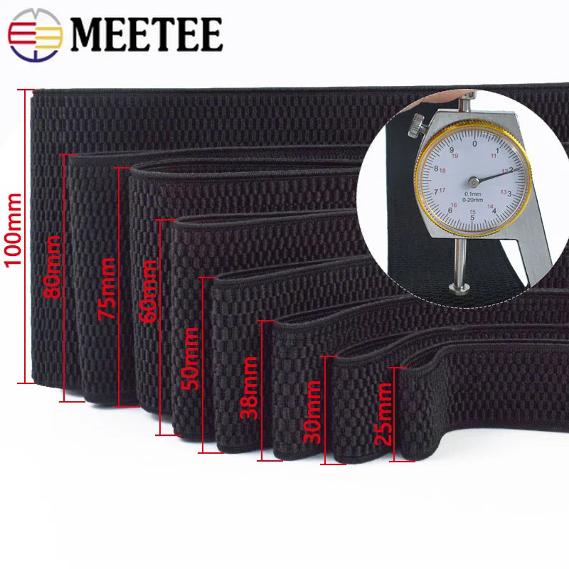 1-5M Meetee 2.5-10cm Black Elastic Bands Stretch Rubber Webbing Tapes for Skirt Waistband Belt DIY Clothing Sewing Accessories