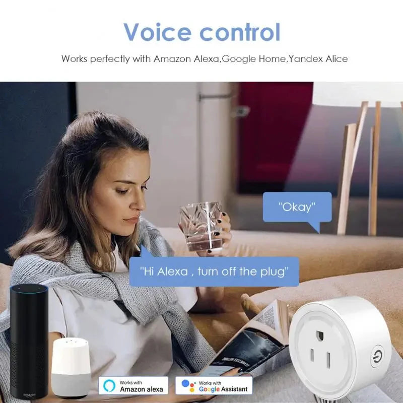 20A Wifi Smart Plug US Socket Wireless Switch Smart Home App Scene Linkage Support Alexa Google Home Voice Assitant Control Plug