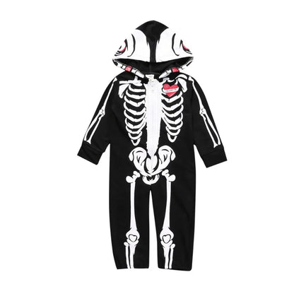 Baby Skeleton Costume Romper Outfit Boys Scary Costume Hoodie Jumpsuit Infant Toddler Purim Halloween Party Horror Fancy Dress