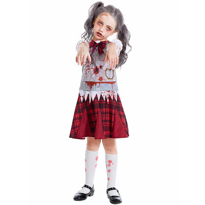 Girls Zombie School Costume Uniform Child Vampire Costume Outfits Scary Halloween Costume for Kids Zombie School Boy Outfits