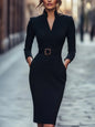 Fashion Party Bodycon Midi Dress Women 2025 Autumn Long Sleeve V-neck Slim Sashes Lace Up Dresses Elegant Robes