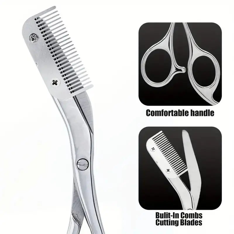 Stainless Steel Eyebrow Trimmer Scissors & Comb Set - Precision Grooming Tool for Men and Women - Effortless Hair Removal
