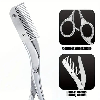 Stainless Steel Eyebrow Trimmer Scissors & Comb Set - Precision Grooming Tool for Men and Women - Effortless Hair Removal