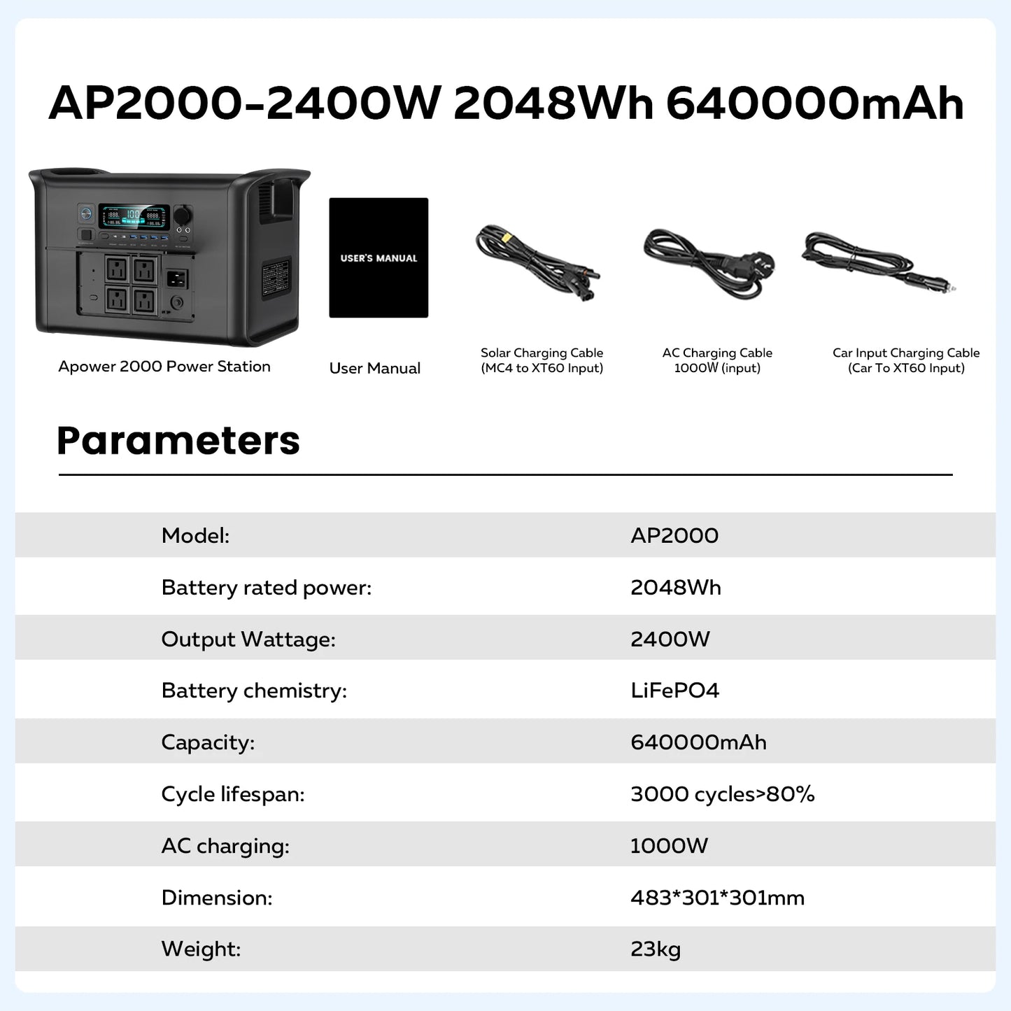 CTOLITY AP2000 2400W Portable Solar Generator 2048Wh Lifepo4 Battery Power Station AC Outlets Pure Sinve Wave emergency Supply