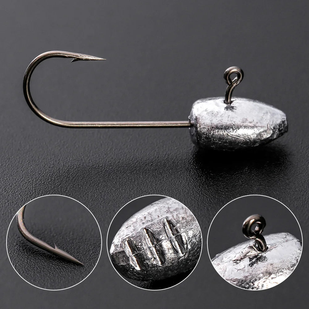 JOHNCOO 10pcs Exposed Jig Head Hook Fishing Hooks 2g 3g 5g Bait Hook Soft Bait Wom Hook light jigging hook