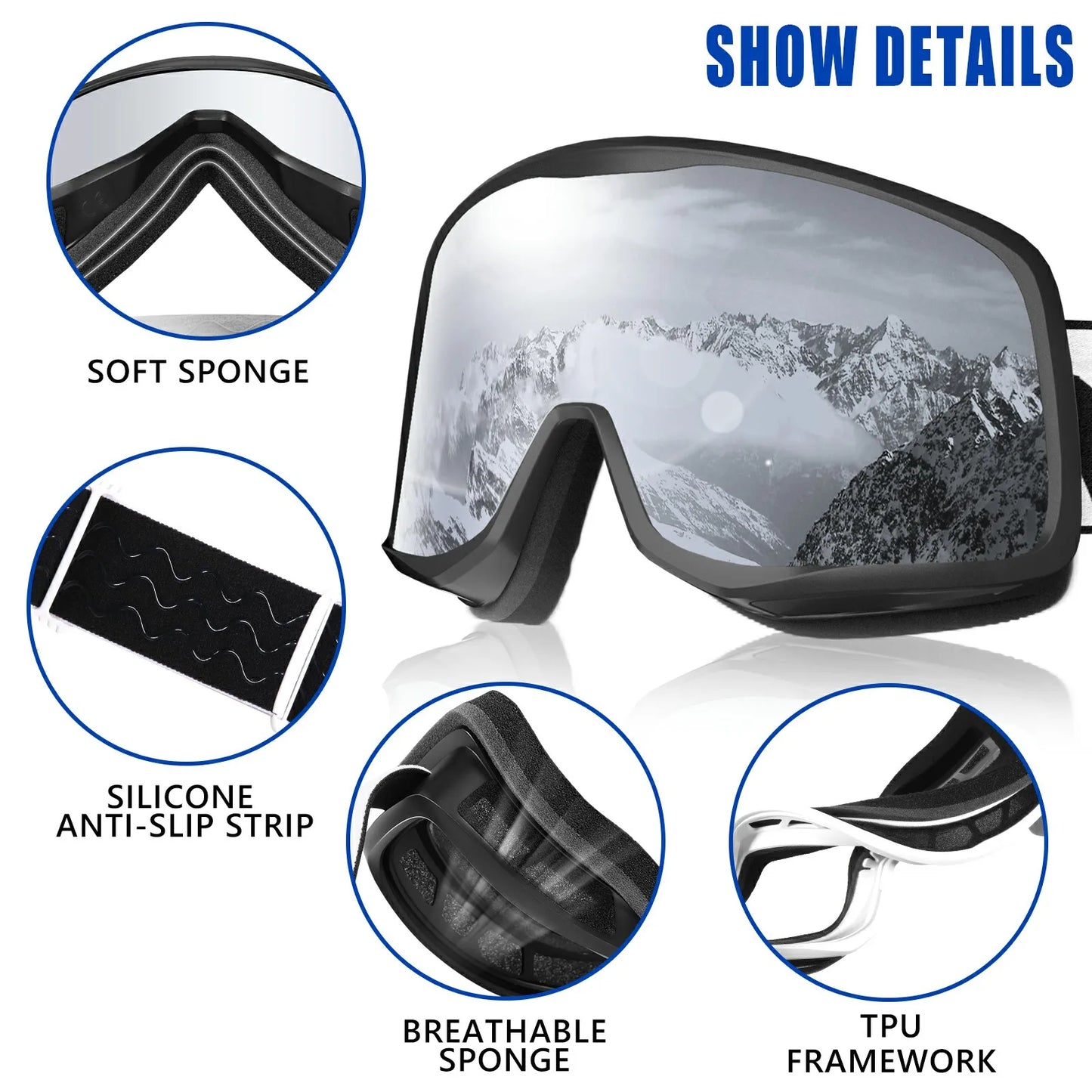 KAPVOE Sale OTG Photochromic Ski Snowboard Goggles Women Men Outdoor Sports Skiing Eyewear UV 400 Winter Snow Protection Glasses
