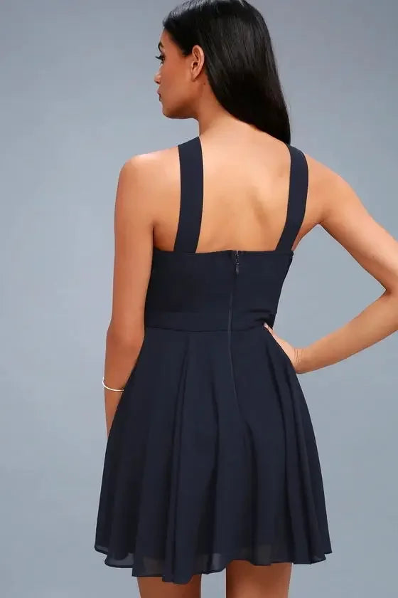 Women Sleeveless Backless Sexy Club Mini Dress 2024 Summer Party Strappy Back Zipper Solid Shift Halter Short Dresses