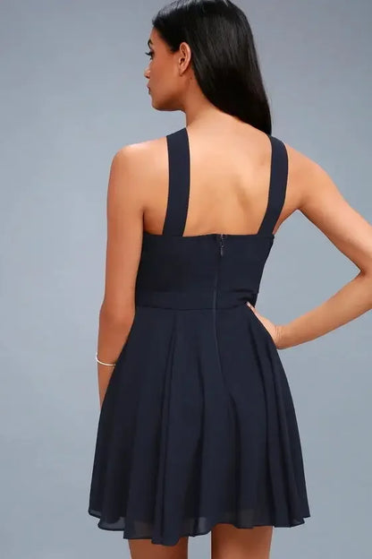 Women Sleeveless Backless Sexy Club Mini Dress 2024 Summer Party Strappy Back Zipper Solid Shift Halter Short Dresses