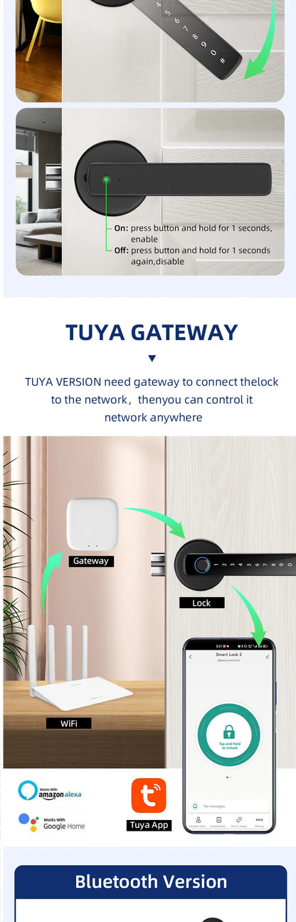 XSDTS M5 Tuya BLE Fingerprint Door Lock Digital Electronic Lock with Password/Key/IC Card/ Smartlife/ Tuya APP Unlock