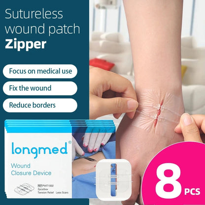 2-10 adhesive bandages with zipper, wound closure device, no need for sutures, quick and painless, outdoor medical care
