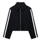 TRAFZA 2024 New Women Casual Black Trousers Suits Sports Short Jacket + Female Vinatge Black White Patchwork Baggy Pants Street